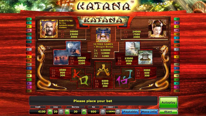 katana paytable screen